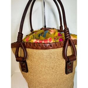 Valentino Woven Fiber & Leather Drawstring Tote 1967 RARE